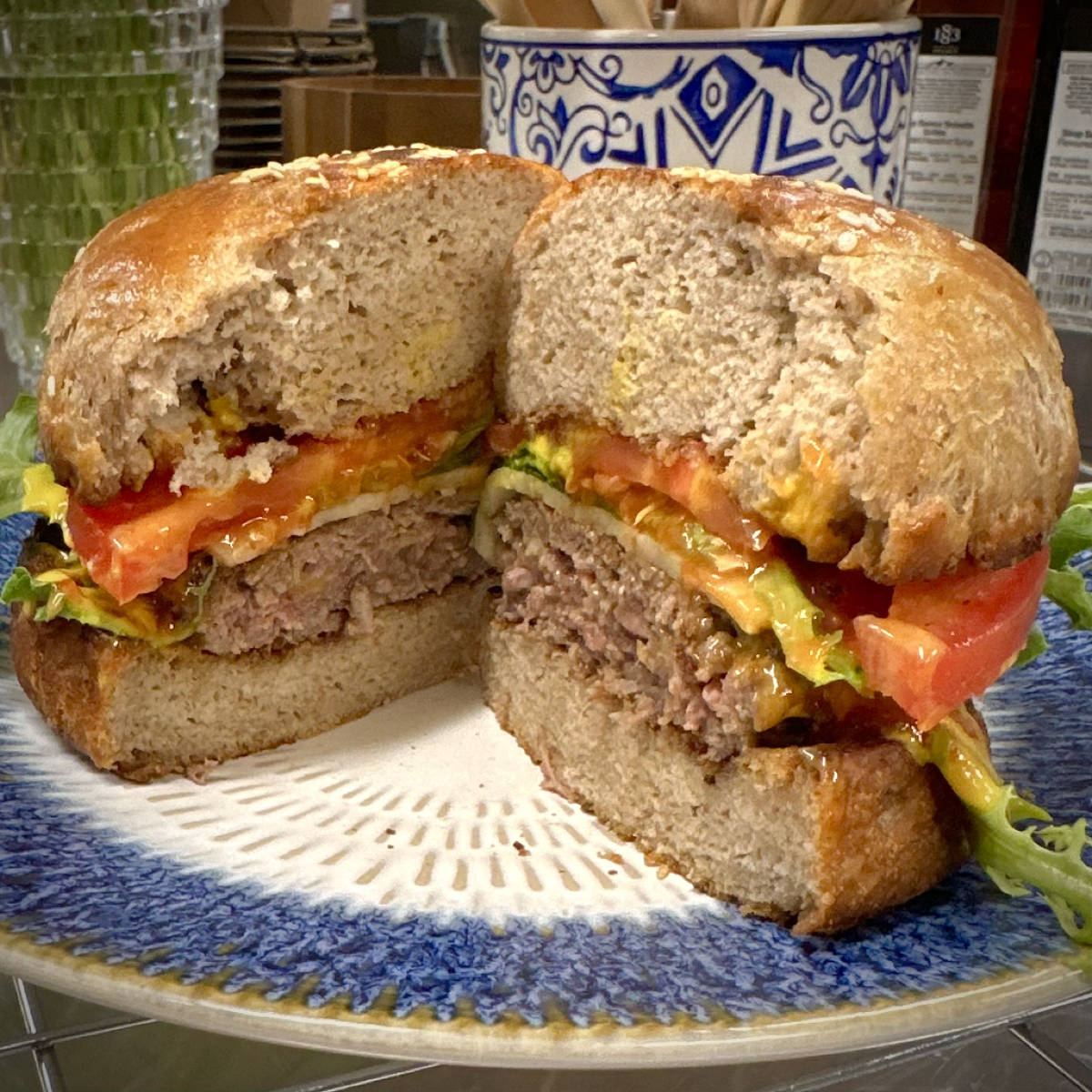 Burger cut in half